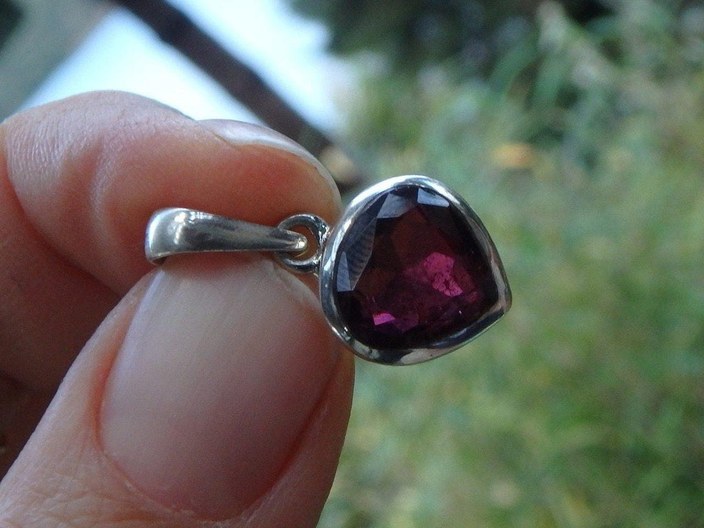 Brilliant Faceted Raspberry Pink Tourmaline Gemstone Pendant In Sterling Silver  (Includes Silver Chain) - Earth Family Crystals