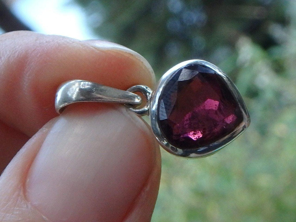 Brilliant Faceted Raspberry Pink Tourmaline Gemstone Pendant In Sterling Silver  (Includes Silver Chain) - Earth Family Crystals