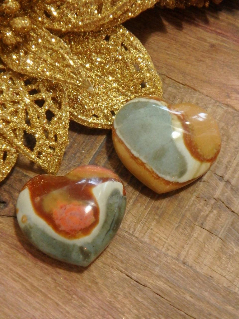 Set of 2~Polychrome Jasper Small Hand Held Heart Set 2 - Earth Family Crystals