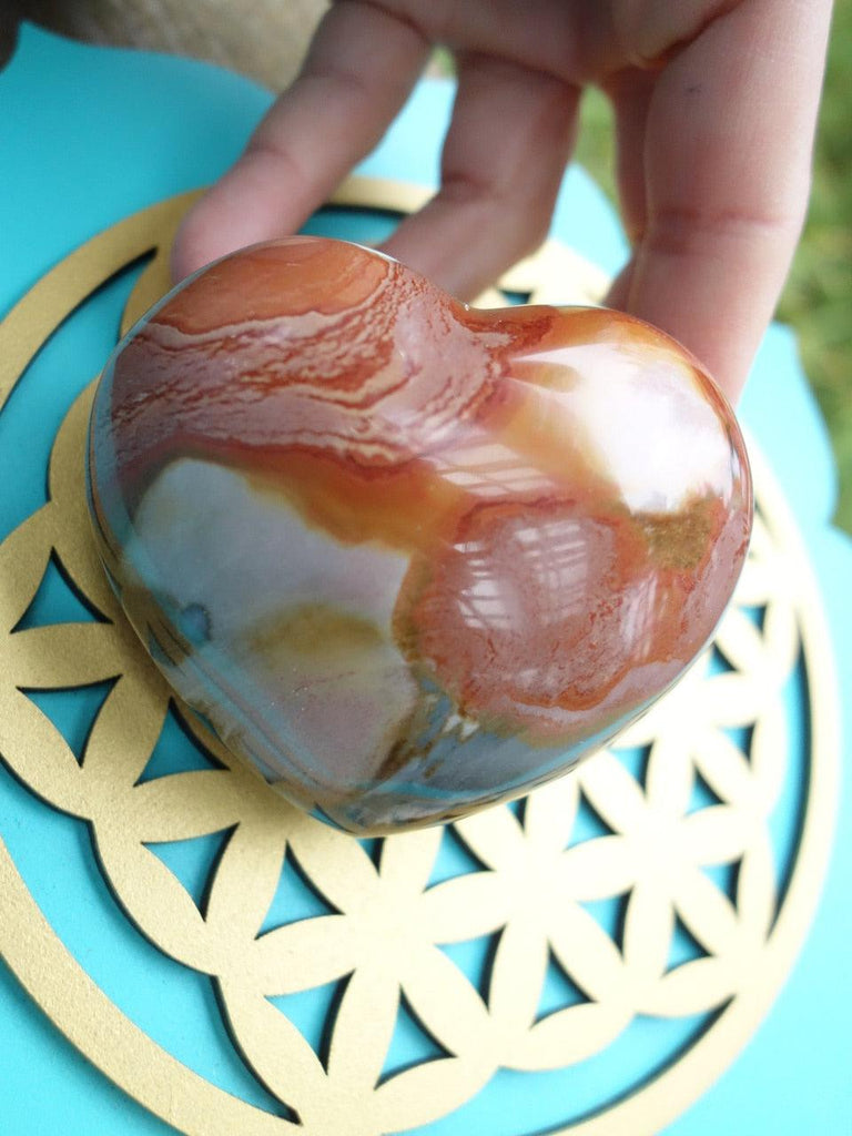 Fantastic & Pretty Puffy Polychrome Jasper Heart Carving - Earth Family Crystals