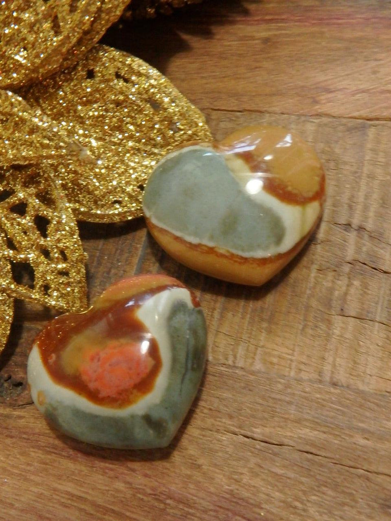 Set of 2~Polychrome Jasper Small Hand Held Heart Set 2 - Earth Family Crystals