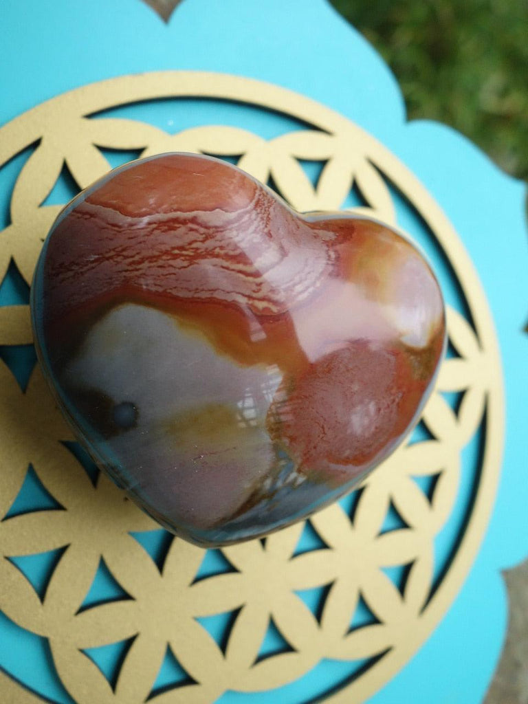 Fantastic & Pretty Puffy Polychrome Jasper Heart Carving - Earth Family Crystals