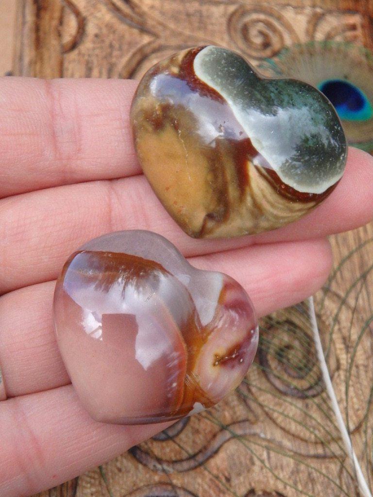 Cool Swirls  Polychrome Jasper Heart Set 2 - Earth Family Crystals
