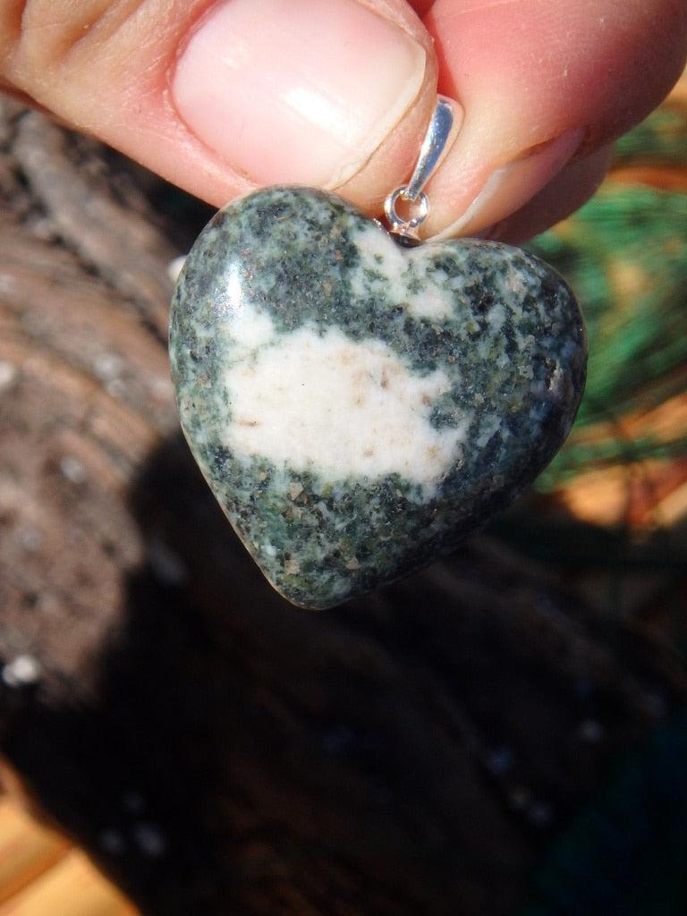 Sacred Stonehenge Preseli Bluestone Heart Pendant In Sterling Silver (Includes Silver Chain) - Earth Family Crystals