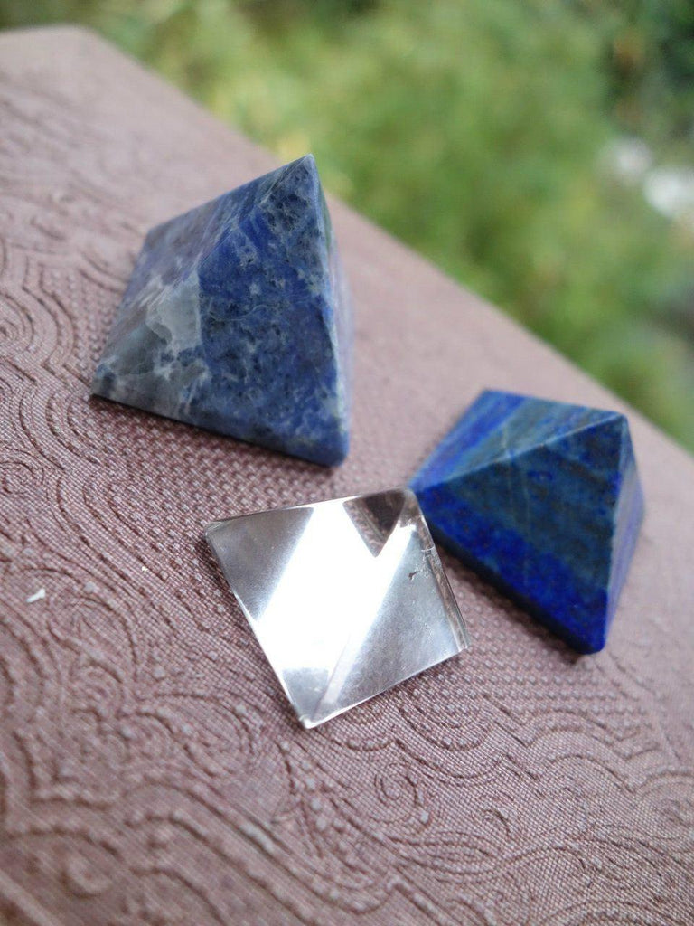 Crystal Set~ Sodalite, Lapis Lazuli & Quartz Mini Pyramid Set - Earth Family Crystals
