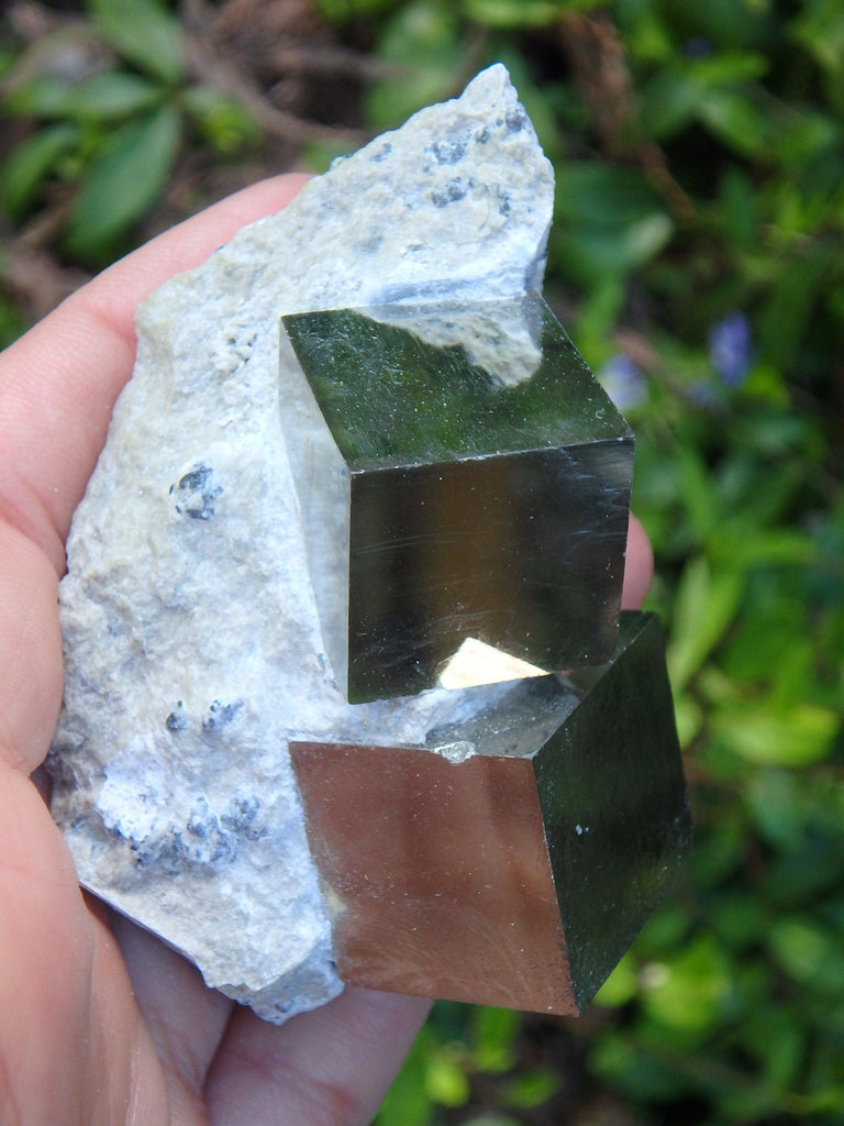 Completely Natural Double Cubic Pyrite in Matrix From Spain - Earth Family Crystals