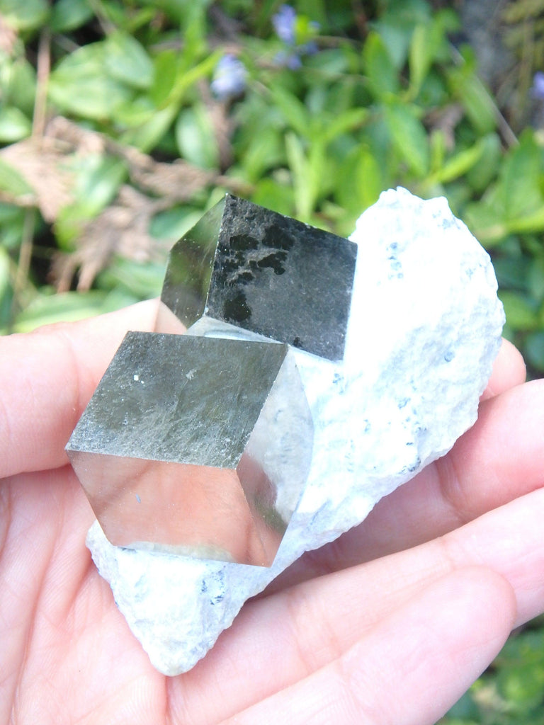 Completely Natural Double Cubic Pyrite in Matrix From Spain - Earth Family Crystals