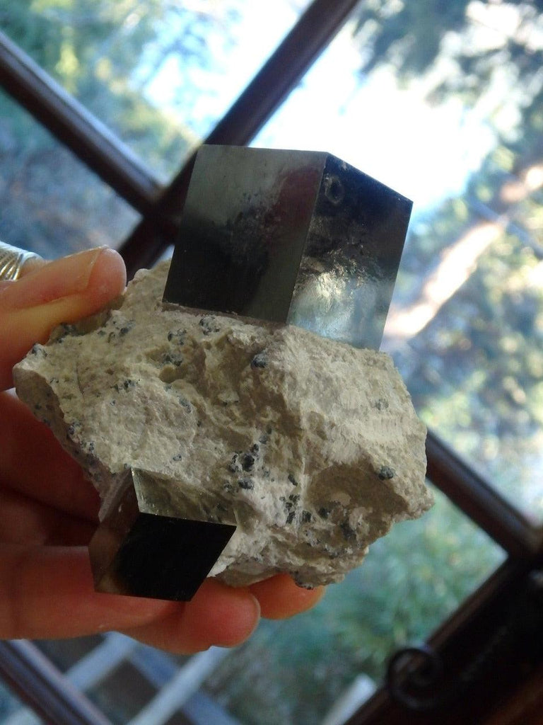 Unbelievable Perfect Cubic Golden Pyrite in Matrix From Spain - Earth Family Crystals