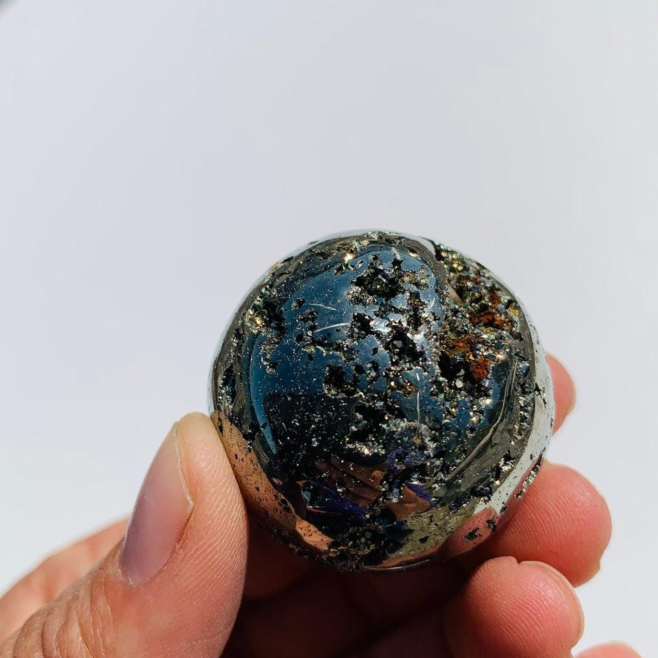 Uplifting Golden Sparkle Pyrite Geode Sphere From Peru #5 - Earth Family Crystals