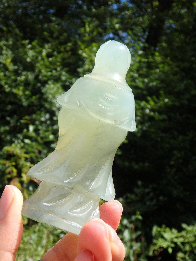 Majestic Mint Green Jade Quan Yin Carving - Earth Family Crystals