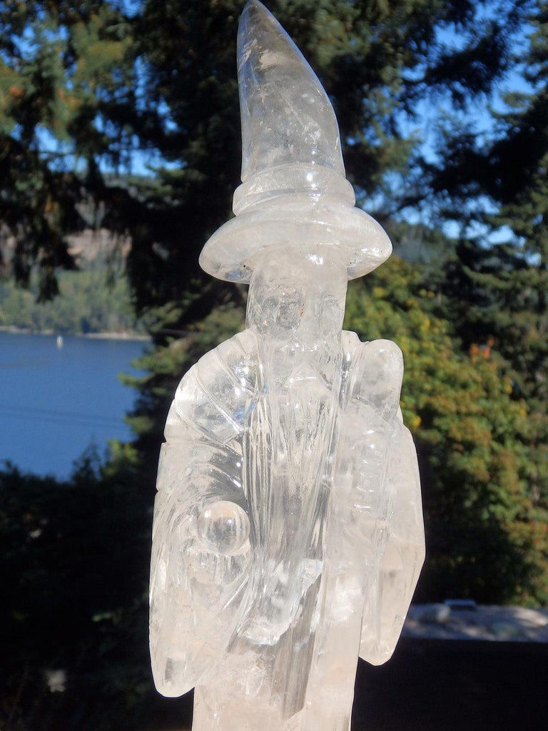 Large Wizard Clear Quartz Merlin Standing Carving - Earth Family Crystals