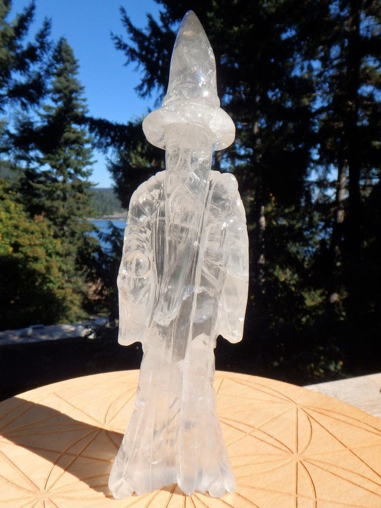 Large Wizard Clear Quartz Merlin Standing Carving - Earth Family Crystals