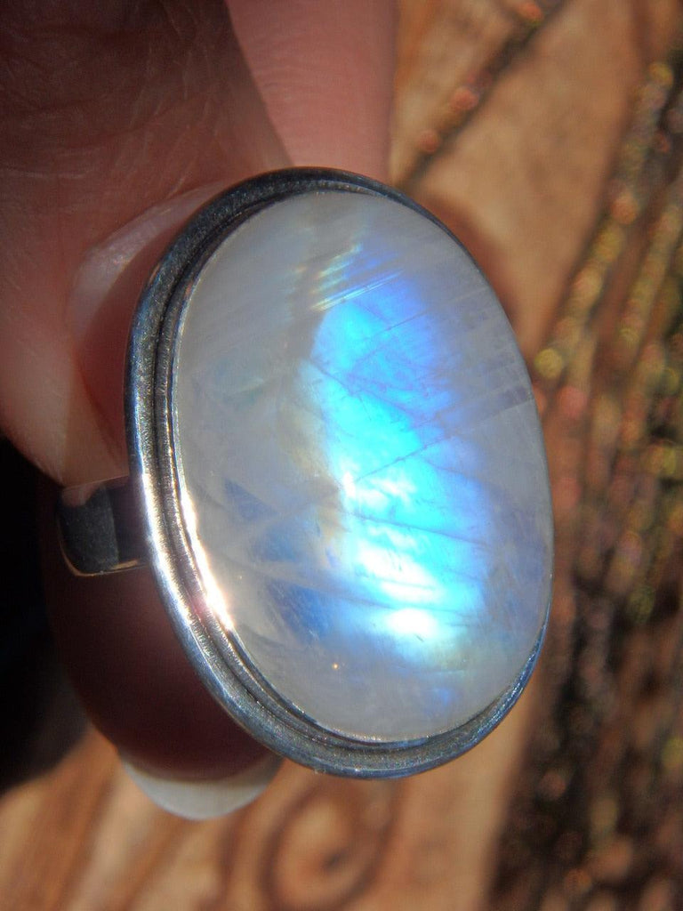 Fabulous Golden & Blue Glow Rainbow Moonstone Ring In Sterling Silver (Size 7) - Earth Family Crystals