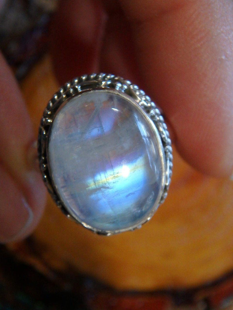 Amazing Design! Gorgeous Glowing Rainbow Moonstone Ring In Sterling Silver (Size 8.5) - Earth Family Crystals