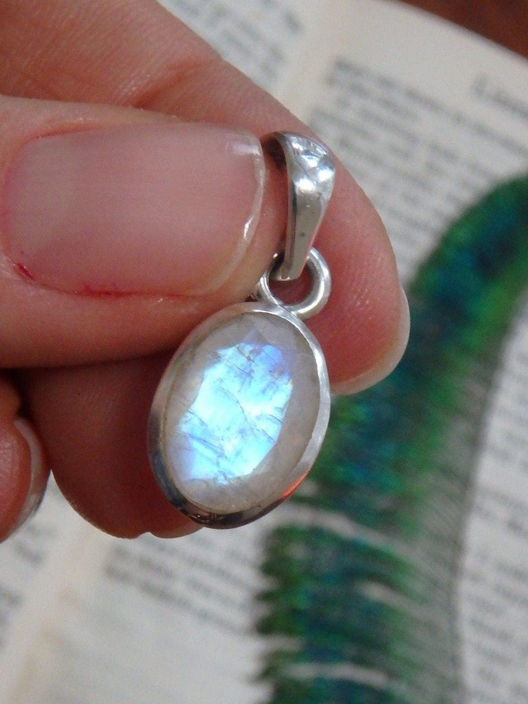 Cute & Dainty Faceted Rainbow Moonstone Gemstone Pendant In Sterling Silver (Includes Silver Chain) - Earth Family Crystals