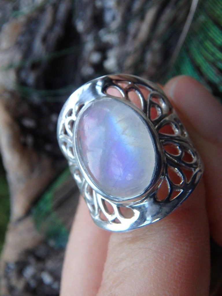 Beautiful Glow Rainbow Moonstone Flower Ring In Sterling Silver (Size 7) - Earth Family Crystals