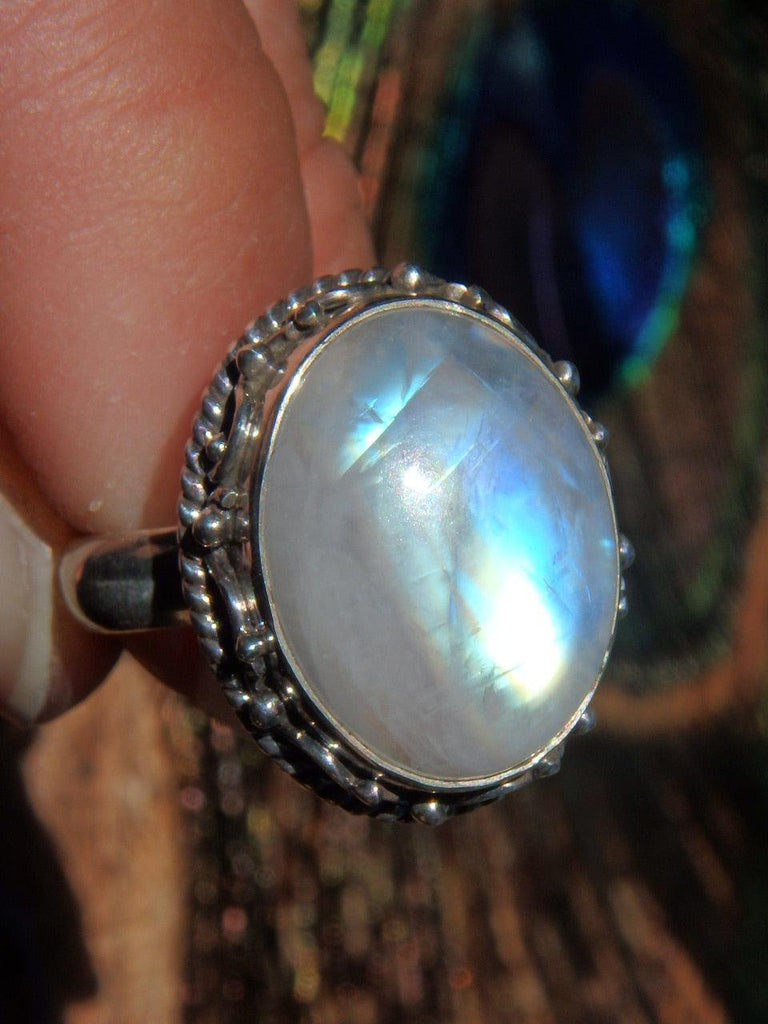 Lovely Design Rainbow Moonstone Glow Ring In Sterling Silver (Size 6.5) - Earth Family Crystals