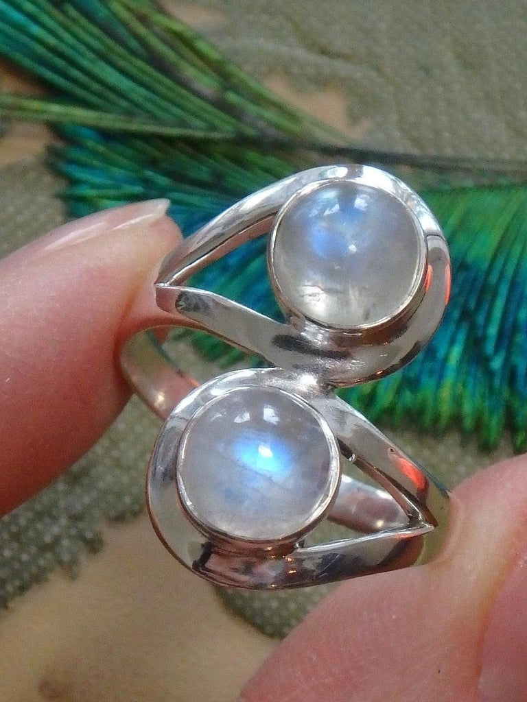 Incredible Design Double Rainbow Moonstone  Ring In Sterling Silver (Size 9) - Earth Family Crystals