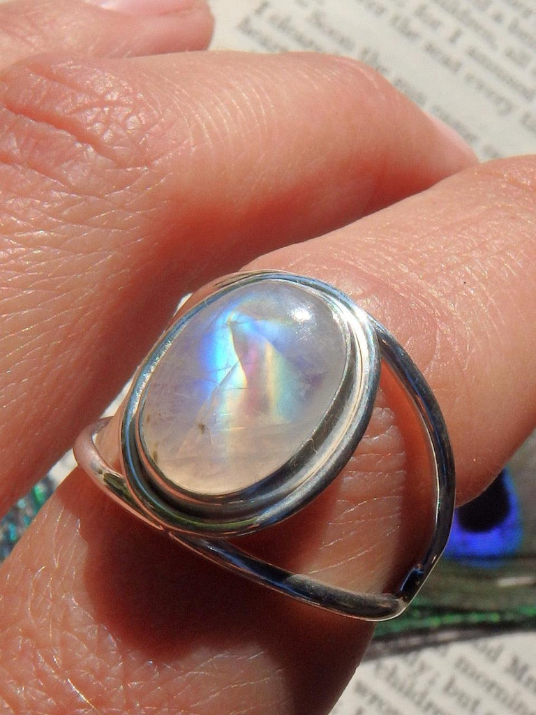 Rainbow Moonstone Galaxy Ring in Sterling Silver (Size 8) - Earth Family Crystals