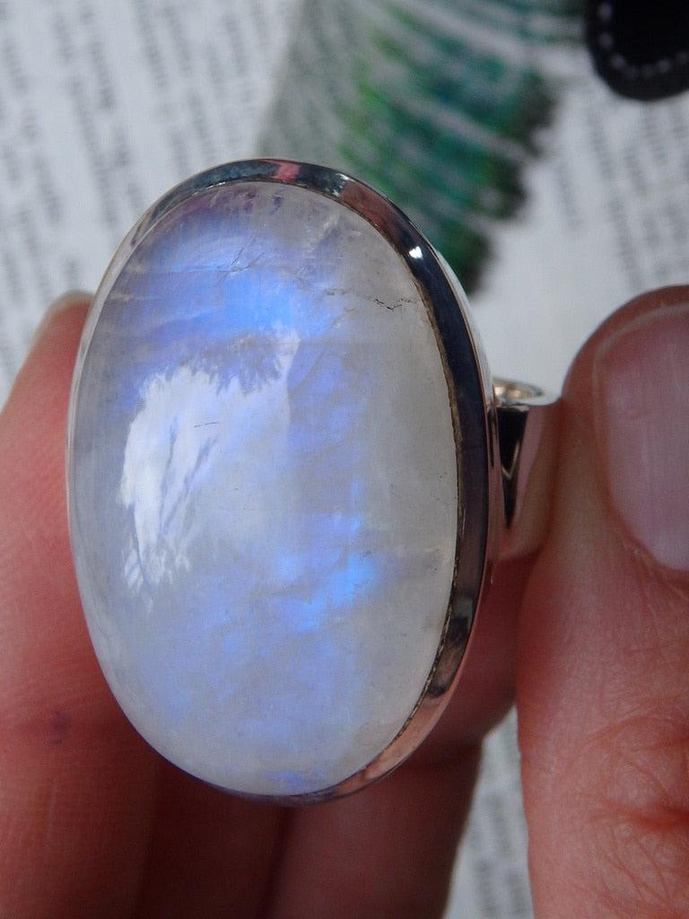 Extremely Chunky Rainbow Moonstone  Ring In Sterling Silver (Size 8) - Earth Family Crystals