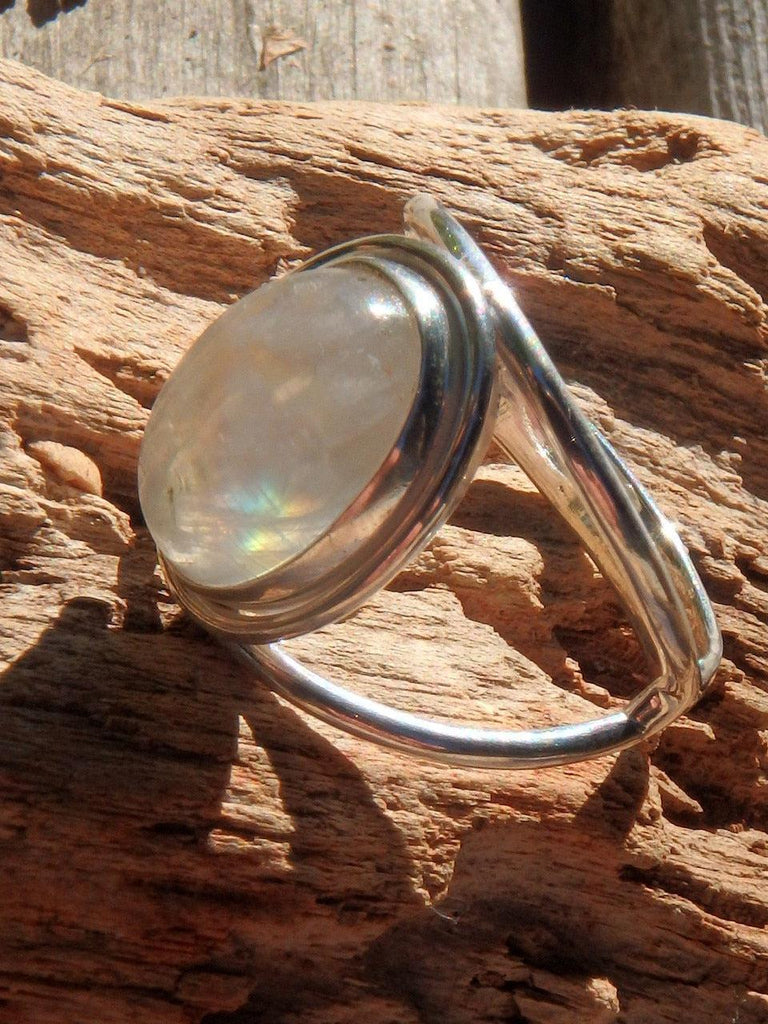 Rainbow Moonstone Galaxy Ring in Sterling Silver (Size 8) - Earth Family Crystals