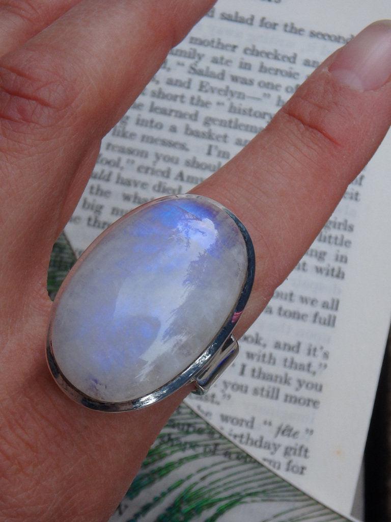 Extremely Chunky Rainbow Moonstone  Ring In Sterling Silver (Size 8) - Earth Family Crystals
