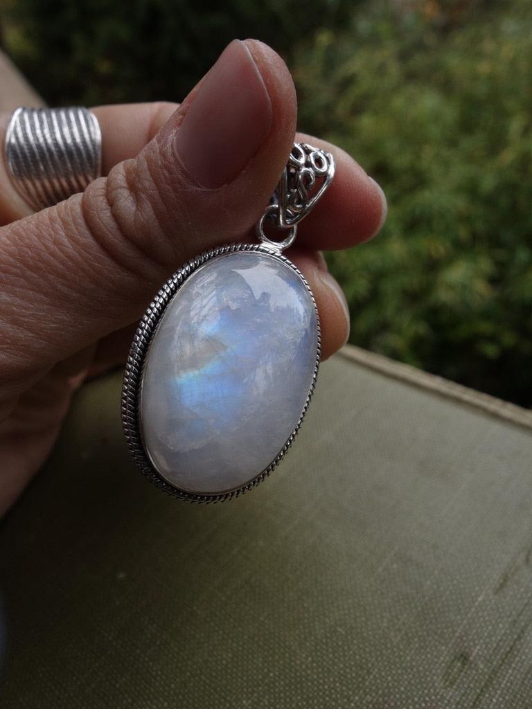 RESERVED FOR ALESHA~ Flashes of Color Rainbow Moonstone Pendant In Sterling Silver (Includes Silver Chain) - Earth Family Crystals