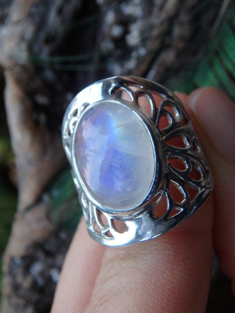 Beautiful Glow Rainbow Moonstone Flower Ring In Sterling Silver (Size 7) - Earth Family Crystals