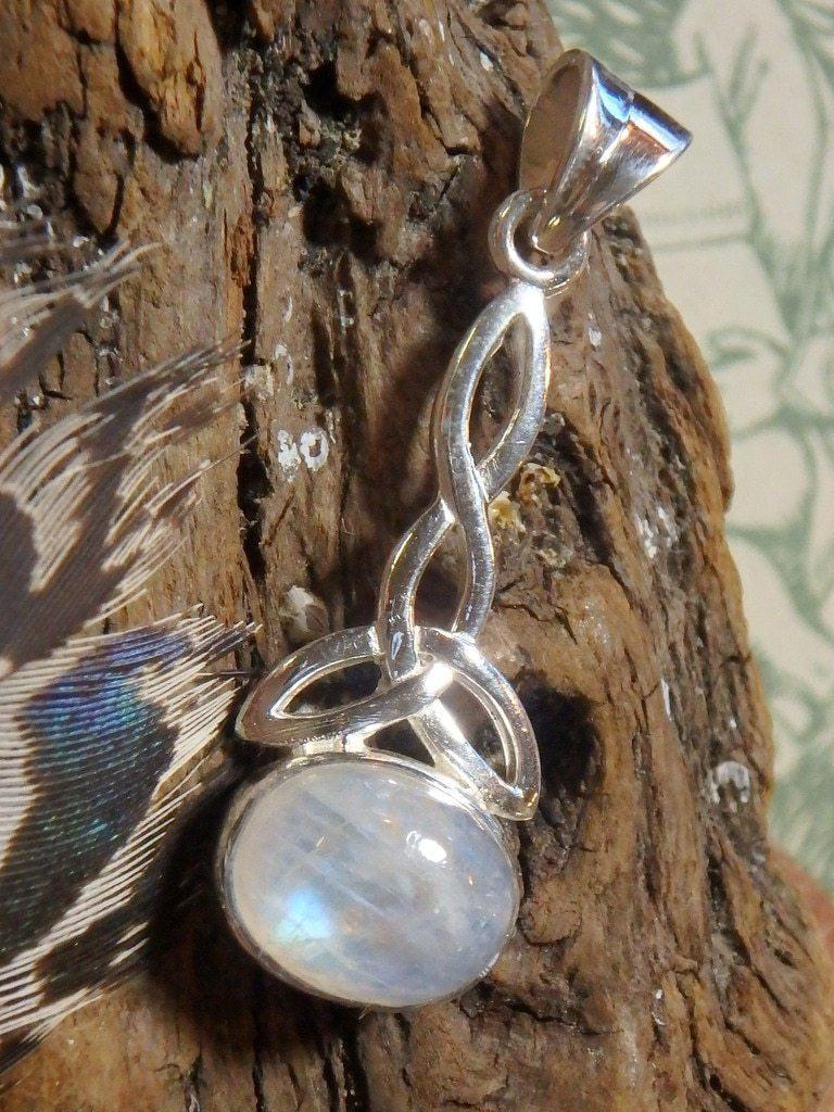 Celtic Triquetra Rainbow Moonstone Gemstone Pendant In Sterling Silver (Includes Silver Chain) 2 - Earth Family Crystals