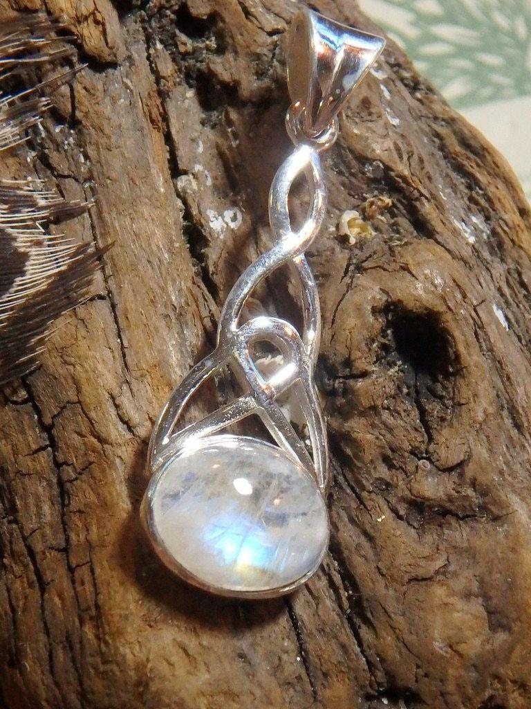 Celtic Triquetra Rainbow Moonstone Gemstone Pendant In Sterling Silver (Includes Silver Chain) 3 - Earth Family Crystals