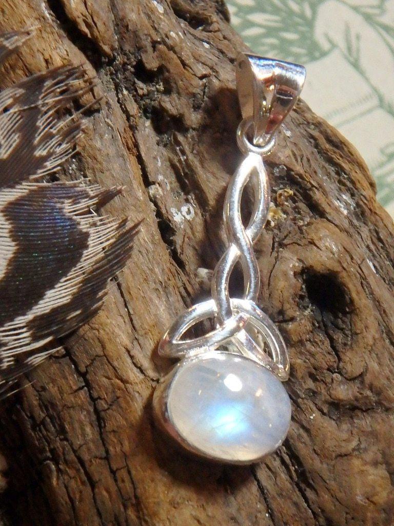 Celtic Triquetra Rainbow Moonstone Gemstone Pendant In Sterling Silver (Includes Silver Chain) 2 - Earth Family Crystals
