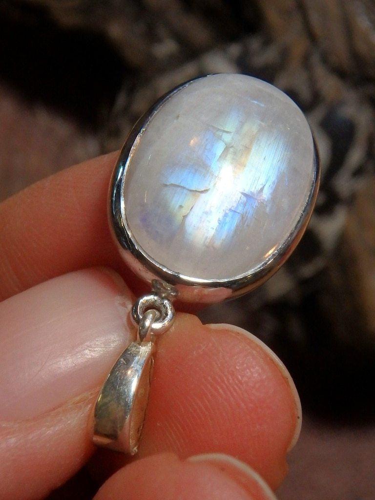 Amazing Rainbow Moonstone Gemstone Pendant In Sterling Silver (Includes Silver Chain) - Earth Family Crystals