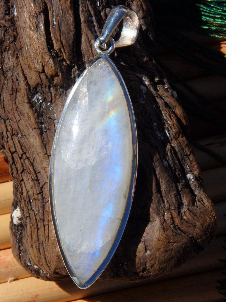 Large Pretty Glow Rainbow Moonstone Gemstone Pendant In Sterling Silver (Includes Silver Chain) - Earth Family Crystals