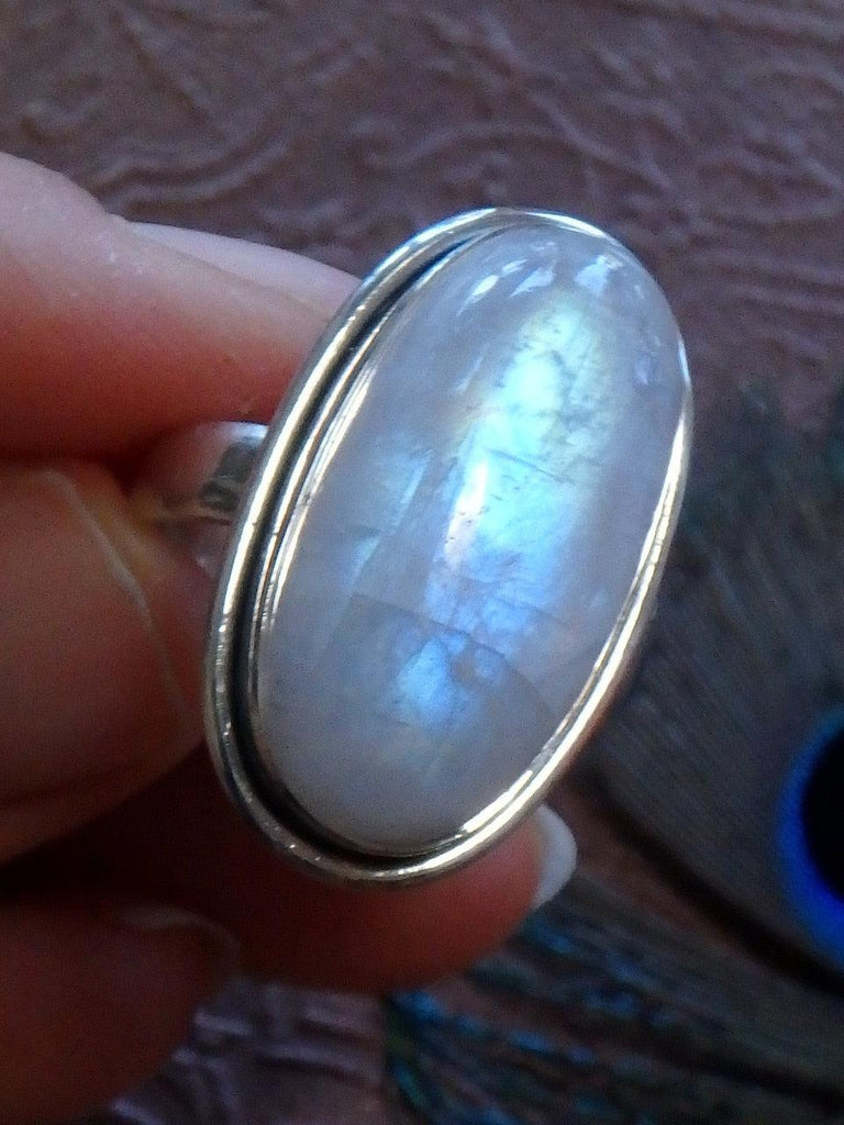 Lovely Sea Foam Green, Blue & Golden Flashes Rainbow Moonstone  Ring In Sterling Silver (Size 9) - Earth Family Crystals