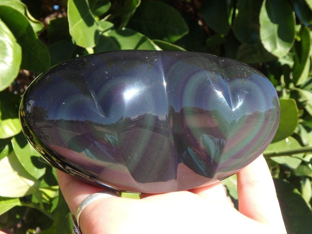 Amazing Double Heart Rainbow Obsidian Display Carving - Earth Family Crystals