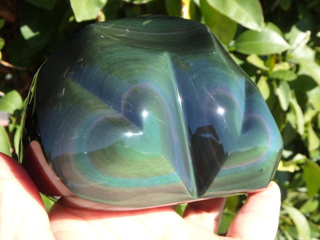 Large Glowing Rainbow Obsidian Double Heart Display Specimen - Earth Family Crystals