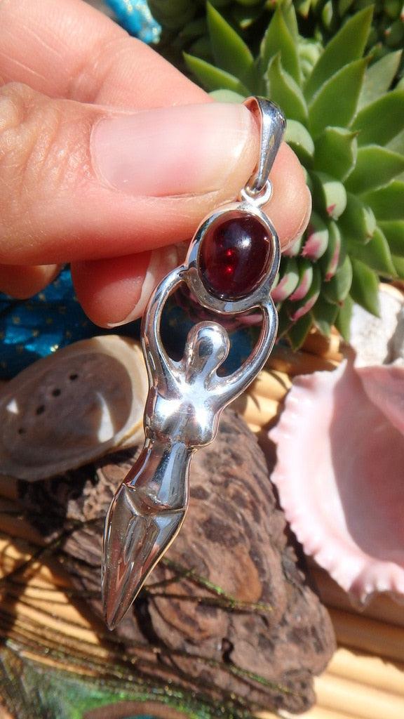Red Garnet Goddess Pendant In Sterling Silver (Includes Silver Chain) - Earth Family Crystals