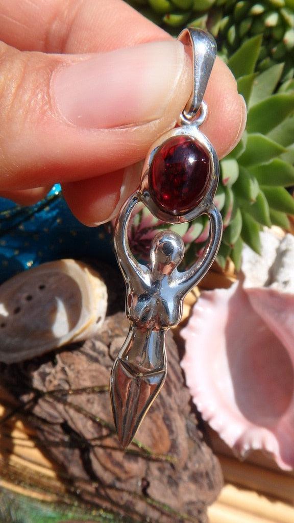 Red Garnet Goddess Pendant In Sterling Silver (Includes Silver Chain) - Earth Family Crystals