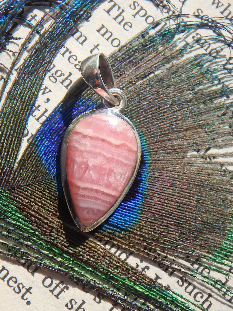 Rhodochrosite Heart Chakra Healing  Pendant in Sterling Silver (Includes Silver Chain) - Earth Family Crystals