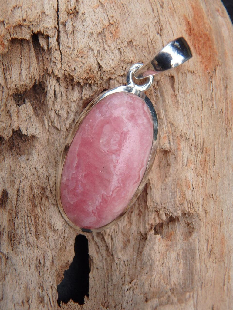 Fantastic Sweet Pink Rhodochrosite Pendant In Sterling Silver  (Includes Silver Chain) - Earth Family Crystals
