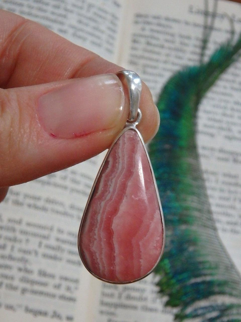 Fantastic Patterns! Teardrop Rhodochrosite Gemstone Pendant In Sterling Silver (Includes Silver Chain) - Earth Family Crystals