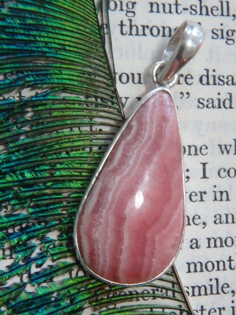 Fantastic Patterns! Teardrop Rhodochrosite Gemstone Pendant In Sterling Silver (Includes Silver Chain) - Earth Family Crystals