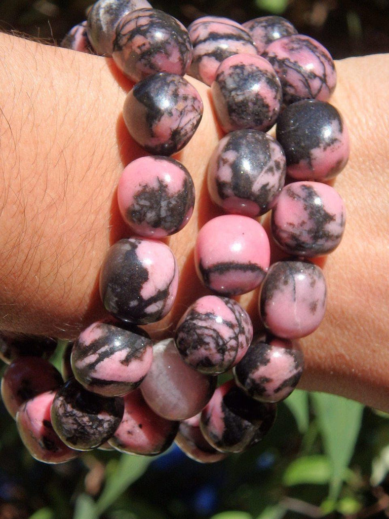 Chunky & Large Rhodonite Stretchy Bracelet - Earth Family Crystals