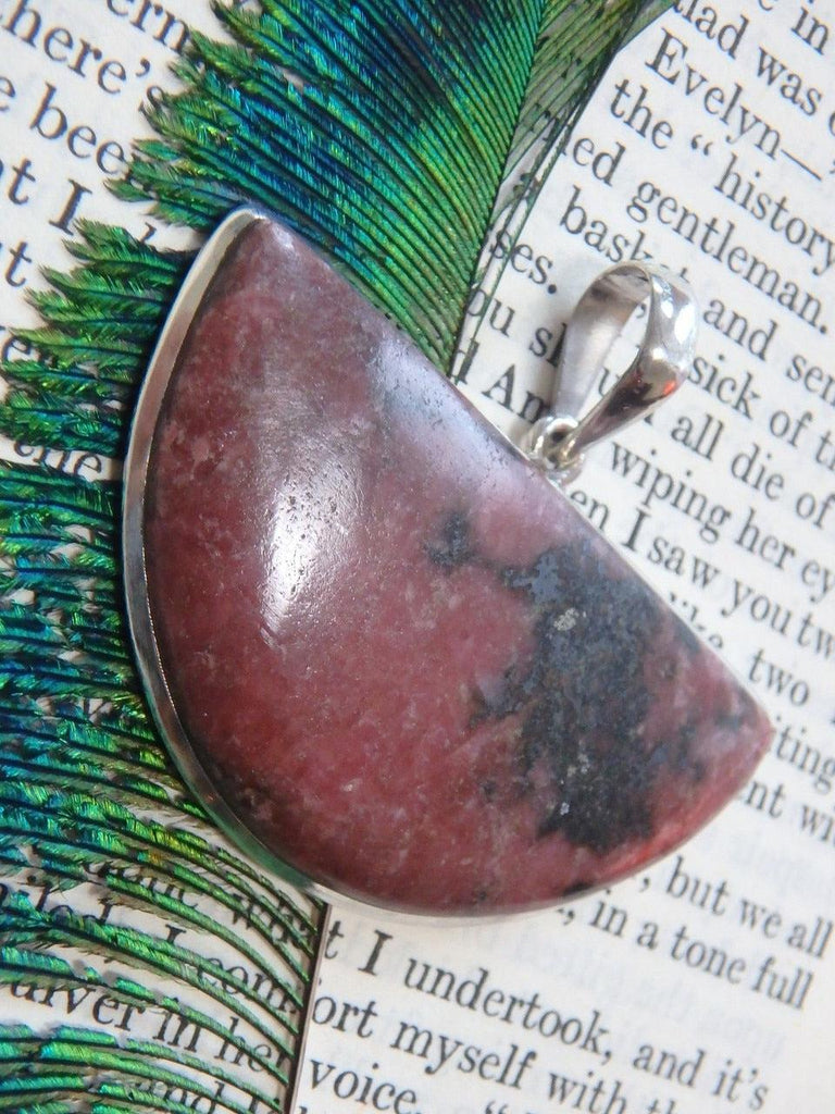 Super Chunky Smiling Rhodonite Gemstone Pendant In Sterling Silver (Includes Silver Chain) - Earth Family Crystals