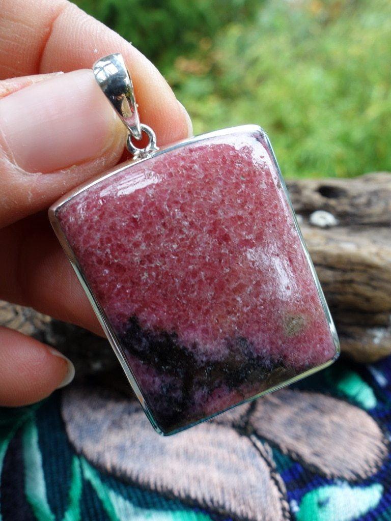Cool & Chunky Raspberry Red Rhodonite Pendant In Sterling Silver (Includes Silver Chain) - Earth Family Crystals