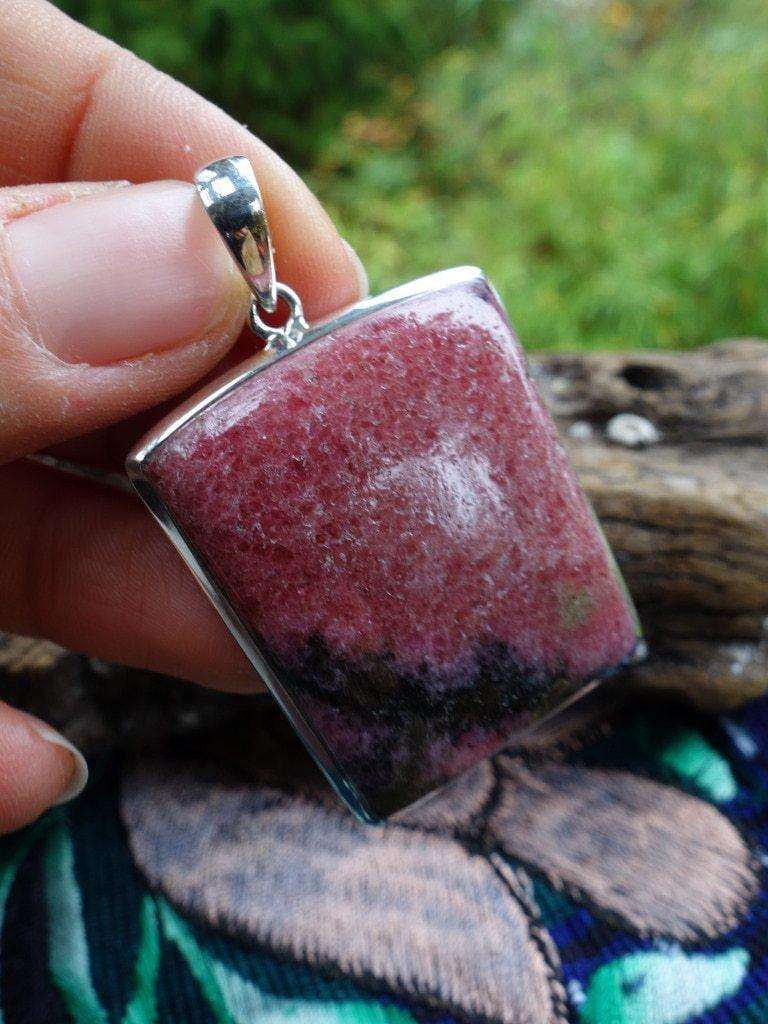 Cool & Chunky Raspberry Red Rhodonite Pendant In Sterling Silver (Includes Silver Chain) - Earth Family Crystals