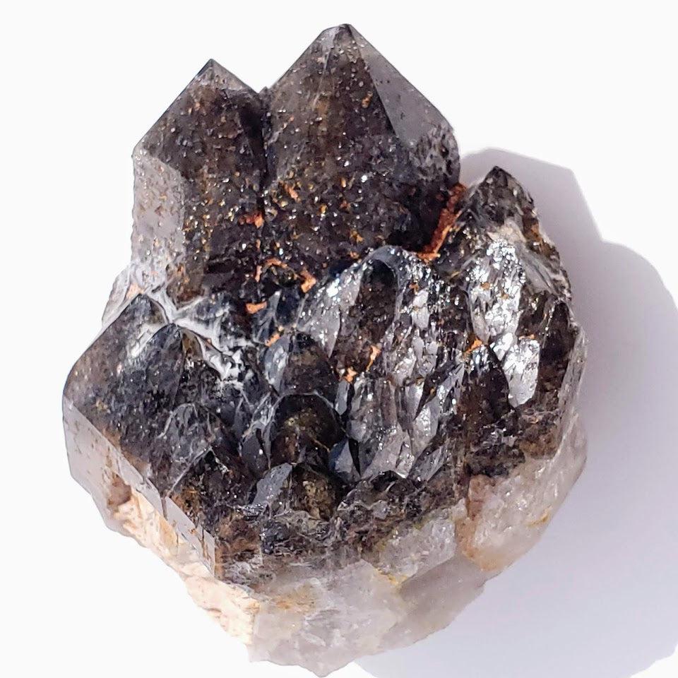 Natural Self Healed Elestial Smoky Quartz Cluster With Feldspar Inclusions From Malawi - Earth Family Crystals