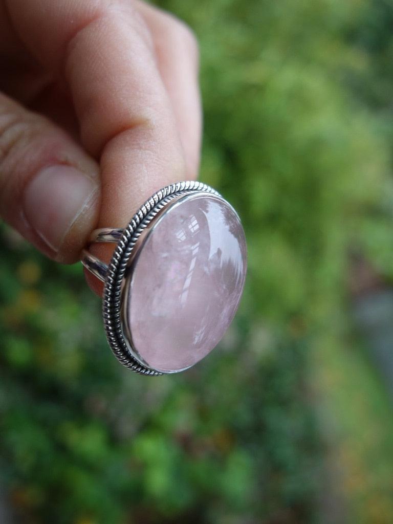 Glorious Chunky Pink Rose Quartz Ring In Sterling Silver (Size 9) - Earth Family Crystals