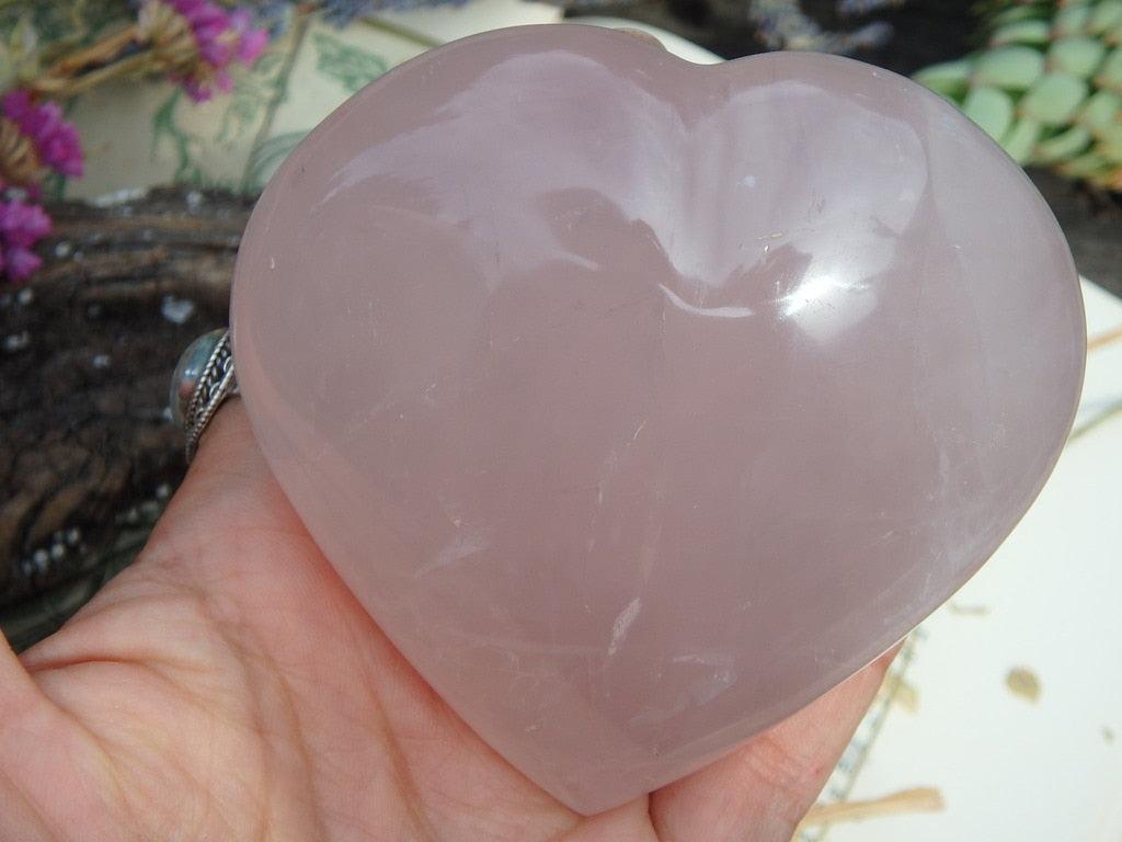 Ultra Feminine Sweet Rose Quartz Gemstone Heart Carving - Earth Family Crystals
