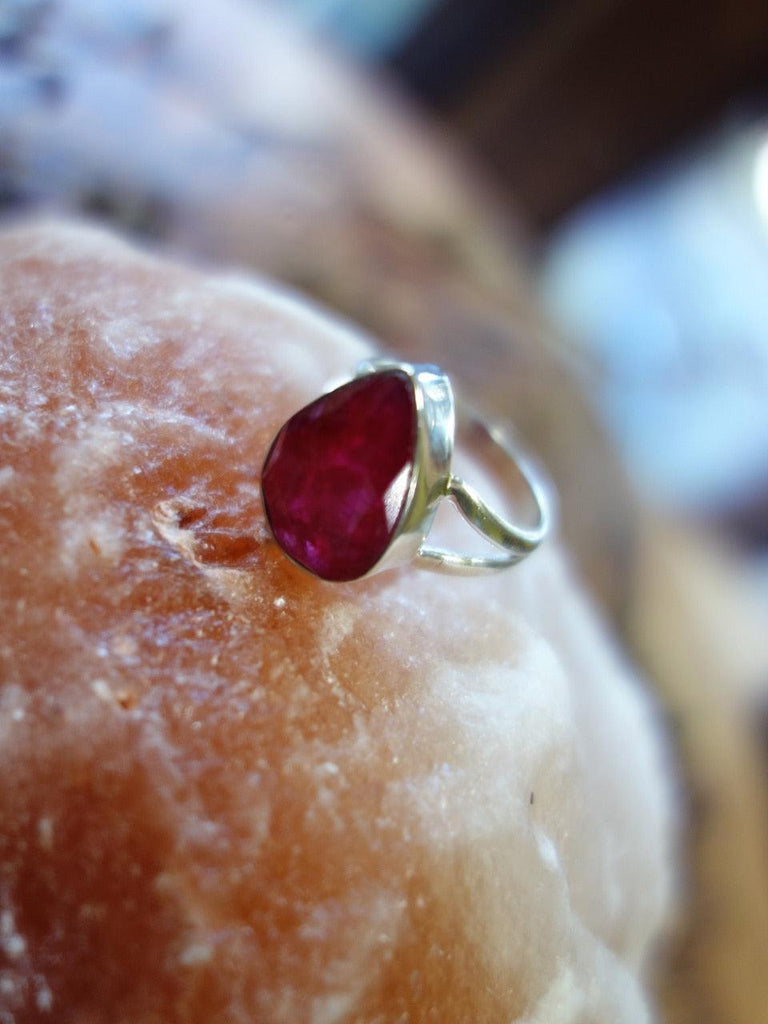 Faceted Deep Raspberry Ruby Ring In Sterling Silver (Size 7) - Earth Family Crystals